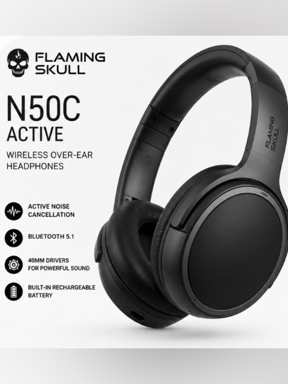 N50C flaming skull headphones